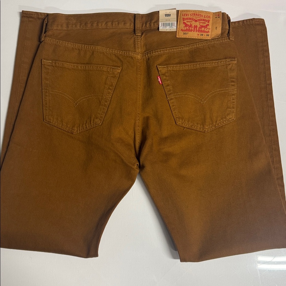 Levis 501 Jeans Mens 33 32 Brown Button Fly - Picture 4 of 6
